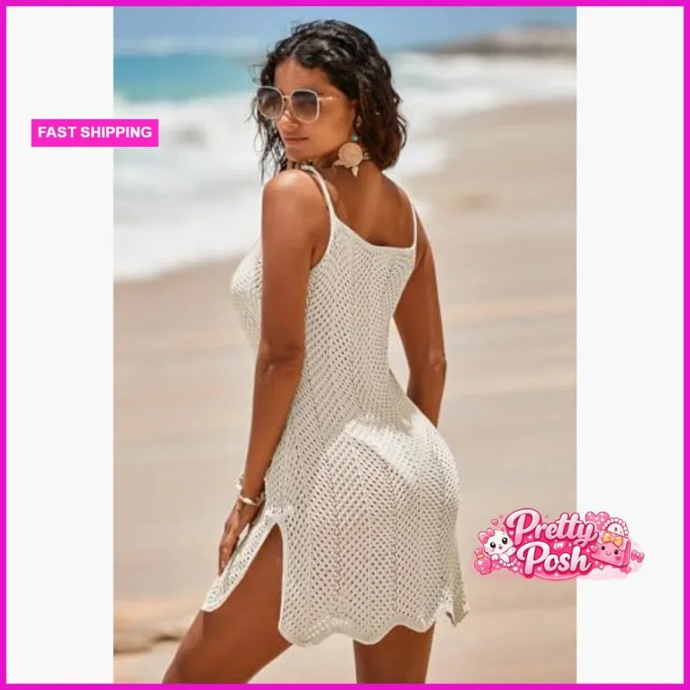 Mesh Crochet Swimsuit Cover Up Beach Dress Hollow Out Design - Picture 4 of 7